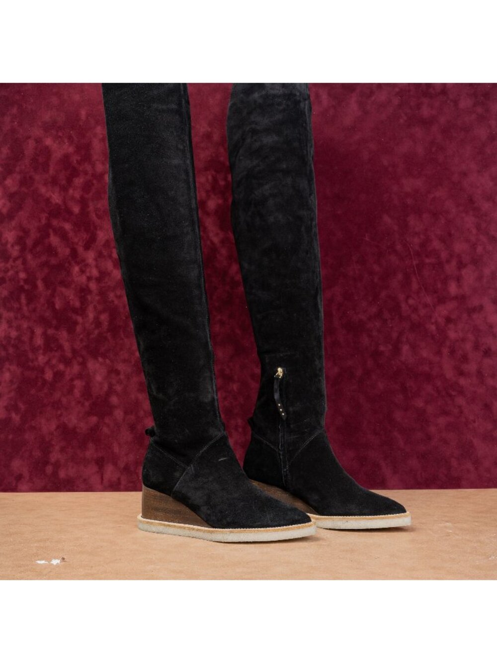 Paloma Barcelo Women Serafine Black Suede Wedge Fashion OTK Boots sz 7.5 EUR 38